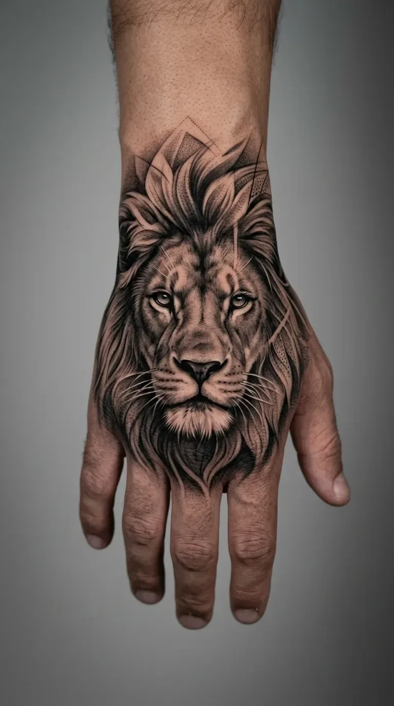Tattoo Quero fazer um leão realista aqui na minha mão Realismo B&G feita em São Paulo por Robson Torres
