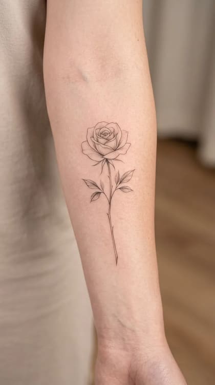 Tattoo Rosa fineline deploy test feita em São Paulo por Robson Torres