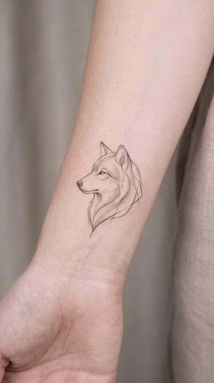 Tattoo lobo fineline minimalista no pulso